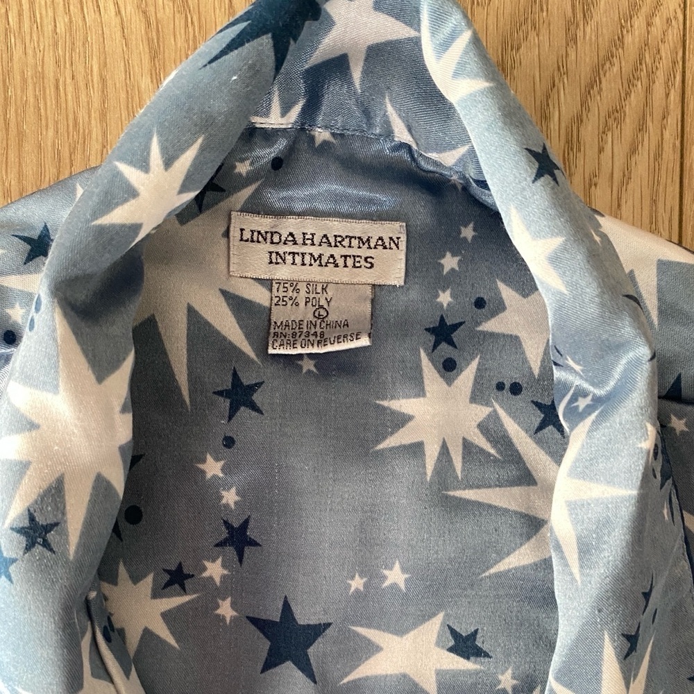 Linda Hartman Intimates Silk Blend Pajama Set Blue Stars Size Large - Picture 4 of 14